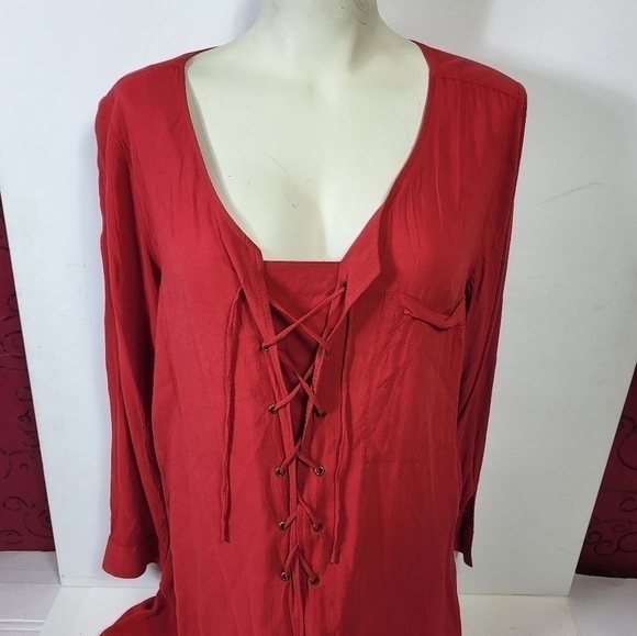 Love & Legend Red Lace Up Blouse - Picture 8 of 12